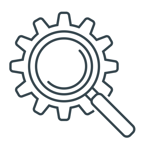 Cogwheel, gear, magnifier, magnifying glass, seo icon